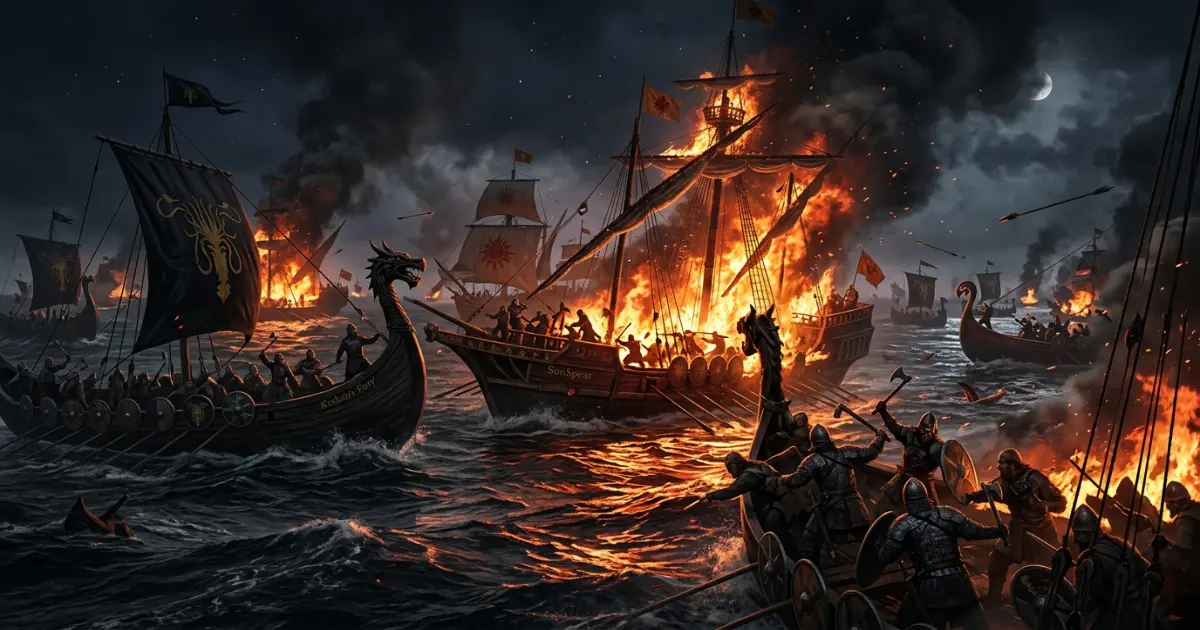 Ocean waves at night representing the naval battle in which Obara Sand was killed by Euron Greyjoy in Game of Thrones Season 7