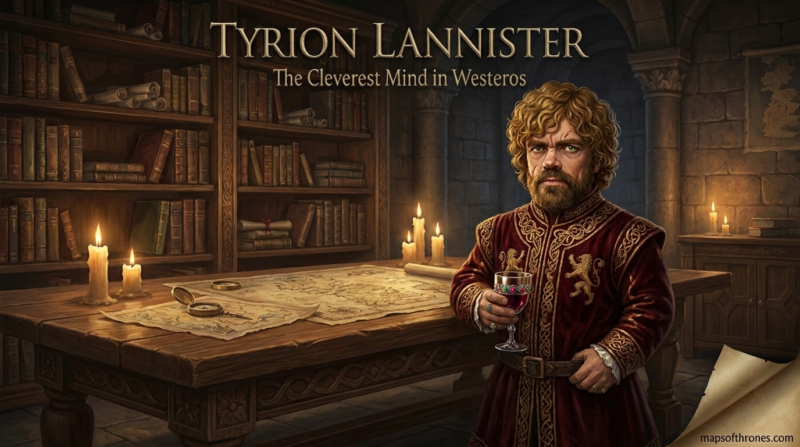 Tyrion Lannister holding a glass of wine